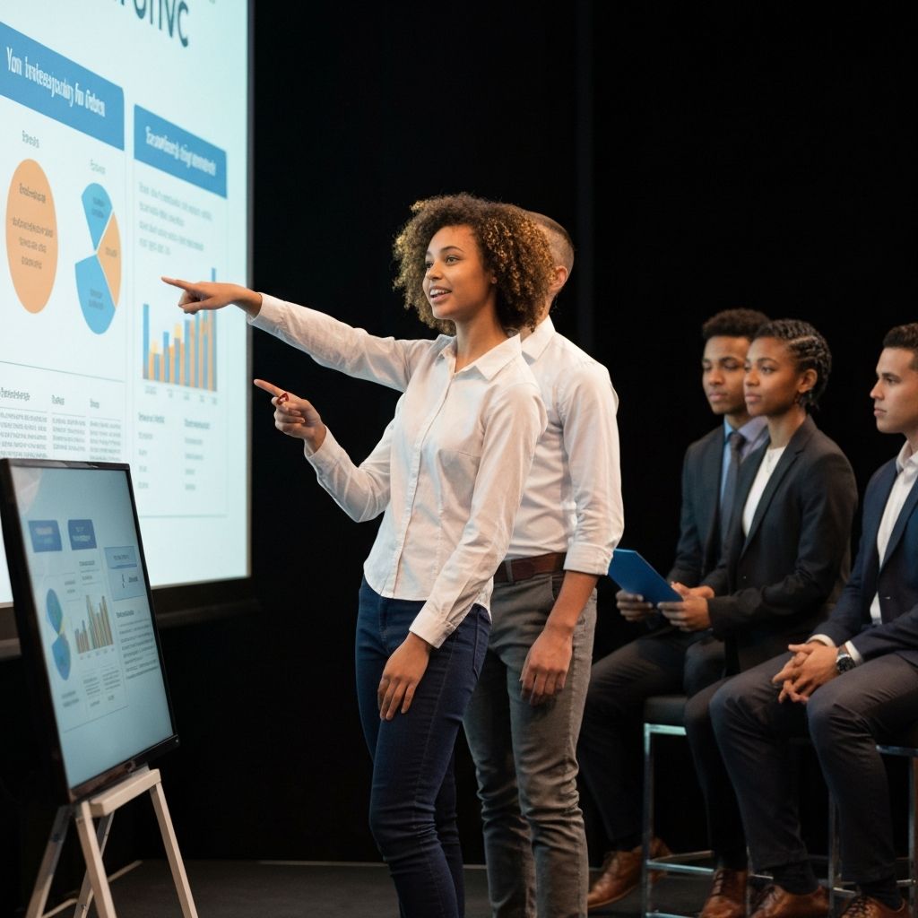 Teenage entrepreneurs presenting their business at a SAGE competition